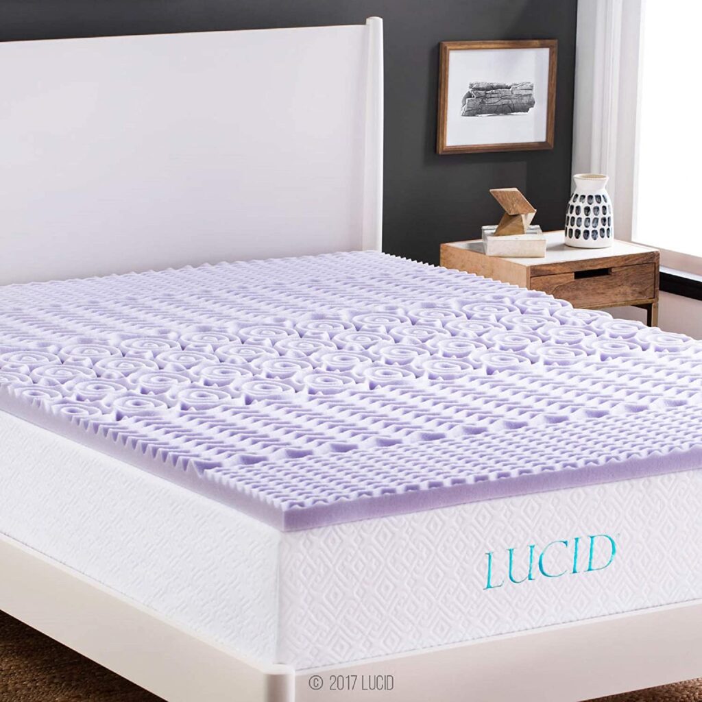 LUCID 2 Inch 5 Zone Lavender Memory Foam Mattress Topper for Elderly.