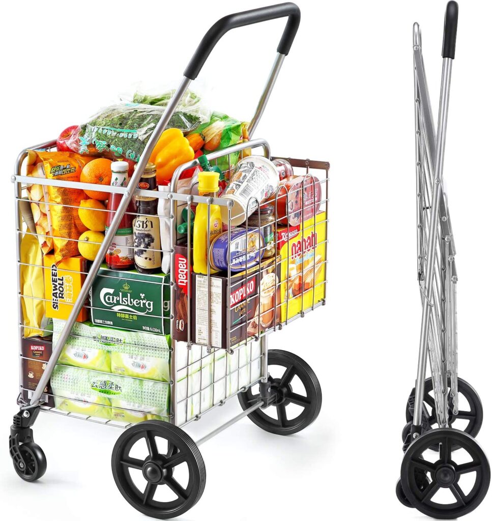 Wellmax Dual Swivel Wheel Foldable Shopping Cart for Seniors