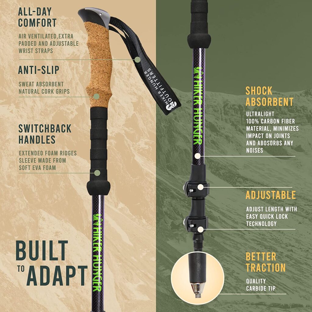 Hiker Hunger Outfitters Carbon Fiber, Collapsible Hiking Stick for Elderly