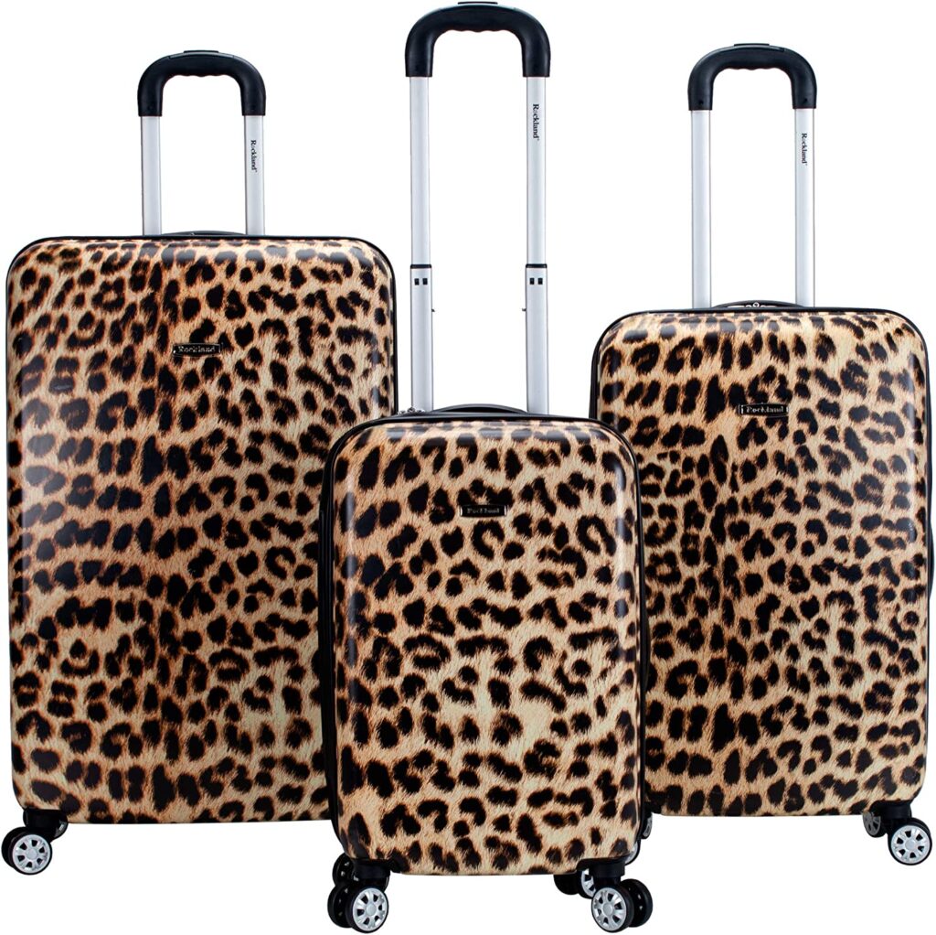 Rockland Safari Leopard 3-Piece, Hardside Spinner Wheel Luggage for Senior Adults